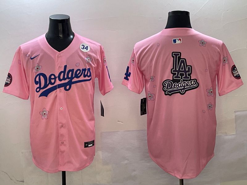 Men Los Angeles Dodgers Blank Pink Sakura Edition 2025 Nike MLB Jersey style 22